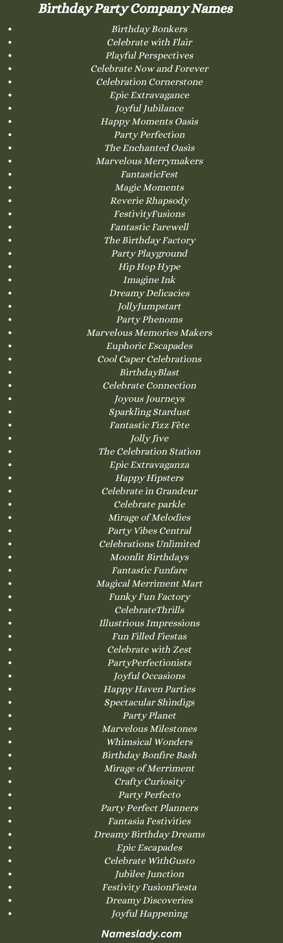 800 Catchy Birthday Party Company Names Ideas 800 Catchy Birthday Party Company Names Ideas